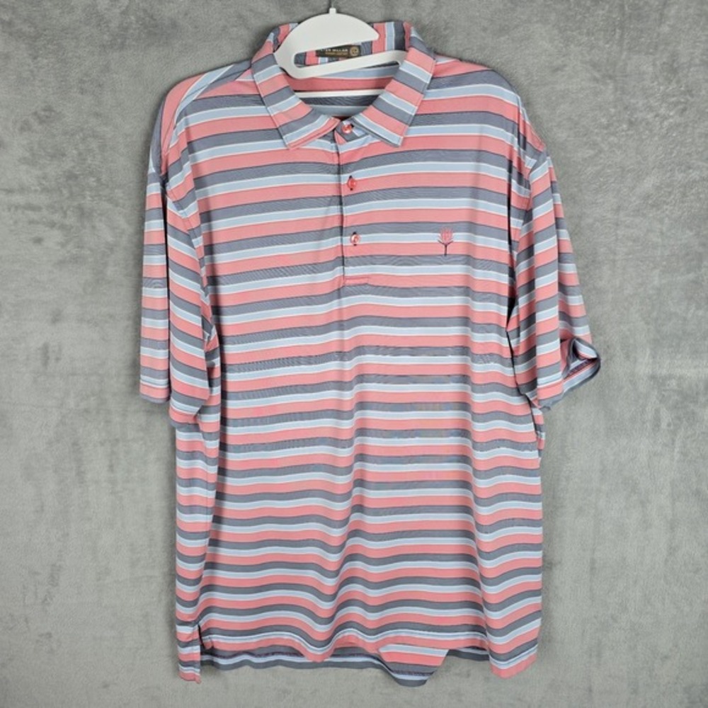 Peter Millar Summer Comfort Mens Large Pink Blue Striped Golf Polo Shirt L